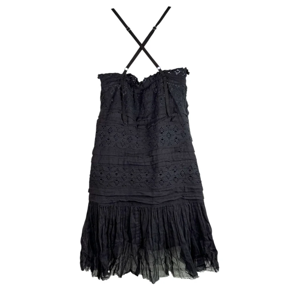 Free People Shailee Slip Dress Crochet Lace Ruffle‎ Sz S Boho Chic Beachy
